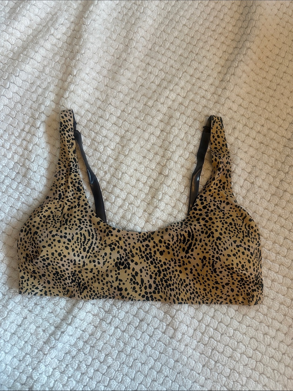 Leopard-Print Scoop Bikini Top in Tan & Black
